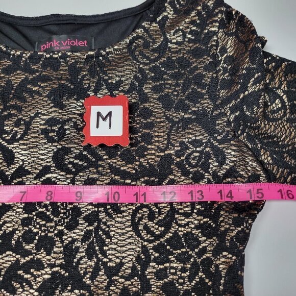 Bronze Gold Long Sleeve Black Dress With Lace Overlay  - Size M, Size L - Picture 8 of 13